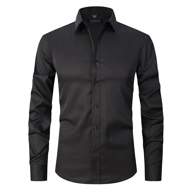 Wrinkle-Free Elastic Men's Shirt - Noah-Black-S-State of Style