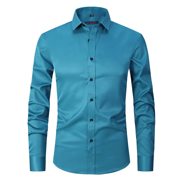 Wrinkle-Free Elastic Men's Shirt - Noah-Blue-S-State of Style