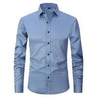 Wrinkle-Free Elastic Men's Shirt - Noah-Grey Blue-S-State of Style