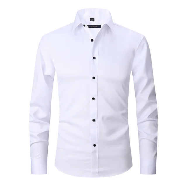 Wrinkle-Free Elastic Men's Shirt - Noah-White-S-State of Style