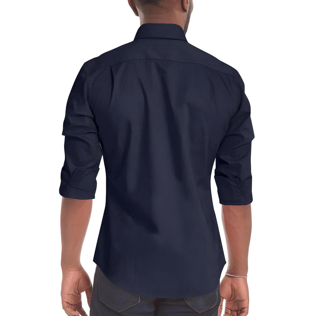 Wrinkle-Free Zip-Up Shirt - Oliver-Dark Blue-XS-State of Style