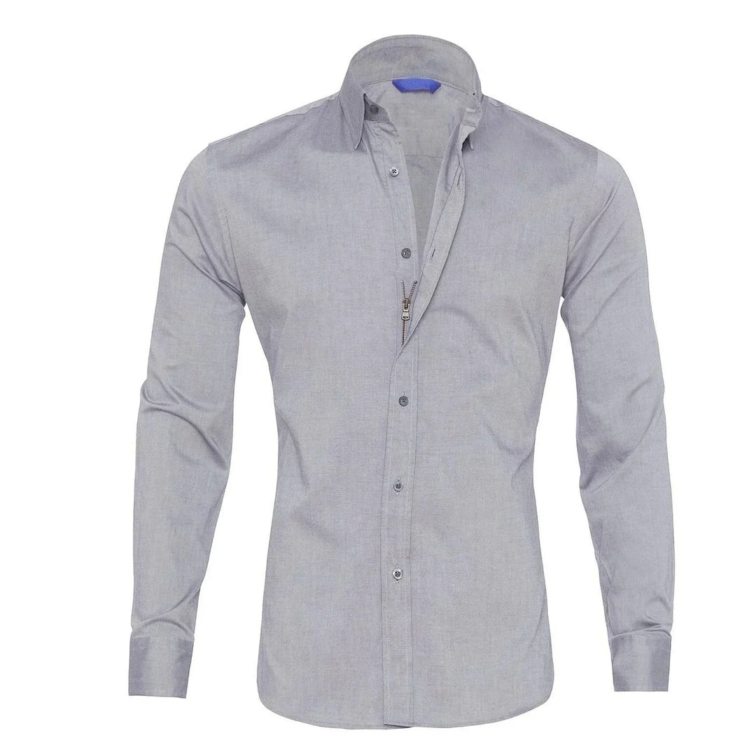 Wrinkle-Free Zip-Up Shirt - Oliver-Dark Blue-XS-State of Style