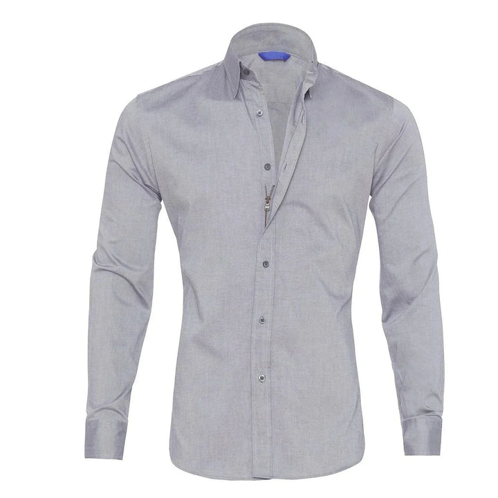 Wrinkle-Free Zip-Up Shirt - Oliver-Dark Blue-XS-State of Style