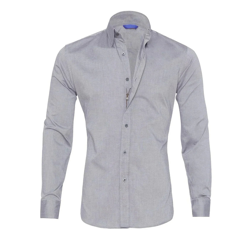 Wrinkle-Free Zip-Up Shirt - Oliver-Dark Blue-XS-State of Style