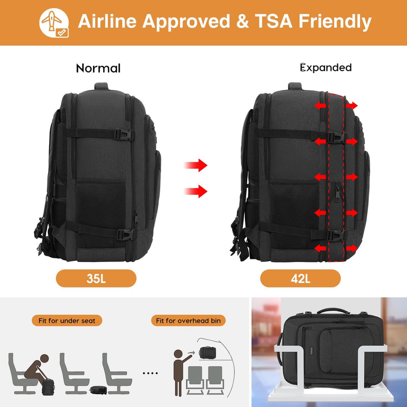 Expandable Carry-On Travel Backpack with Laptop Compartment