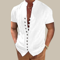 Zavier - Men's Summer Shirt | Short Sleeve Mandarin Collar Shirt-White-S-State of Style