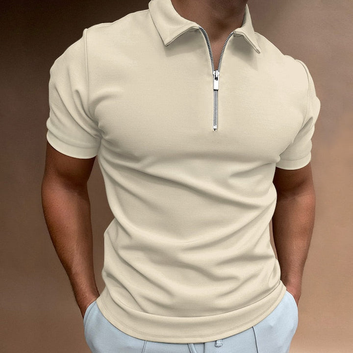 Zip-Up Polo Shirt - Oliver-Beige-S-State of Style