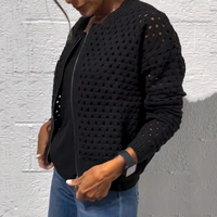 Zipper cardigan with airy structure – Fenja-Black-S-State of Style
