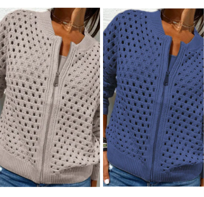 Zipper cardigan with airy structure – Fenja-Black-S-State of Style