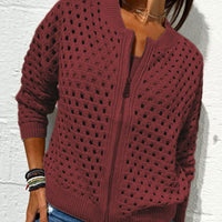 Zipper cardigan with airy structure – Fenja-Burgundy red-S-State of Style