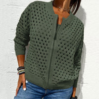 Zipper cardigan with airy structure – Fenja-Green-S-State of Style