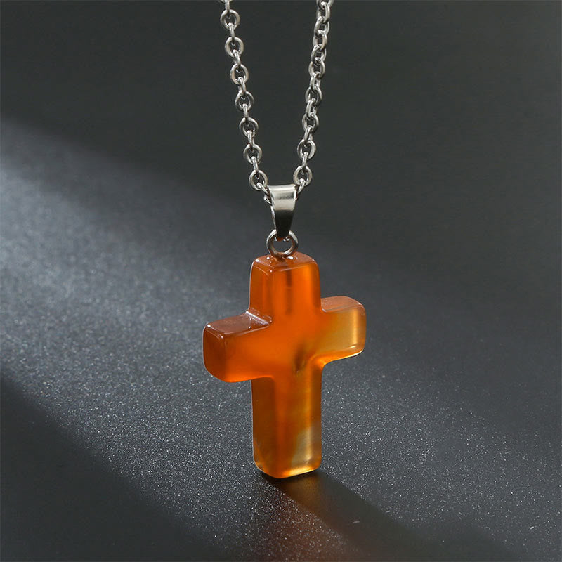 Natural Gemstone Cross Necklace - Seraphina