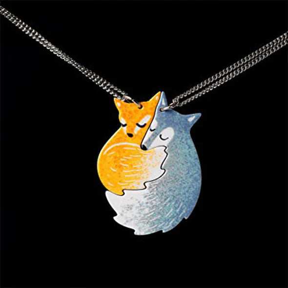 Charming Fox and Wolf Couple Necklace