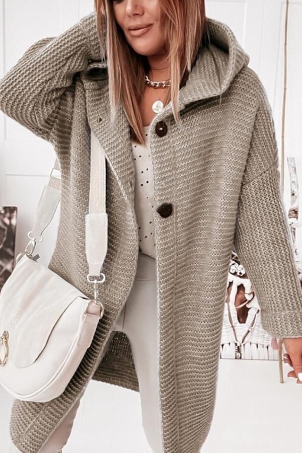 Ladies' knitted vest with hood and button closure – Waldaine