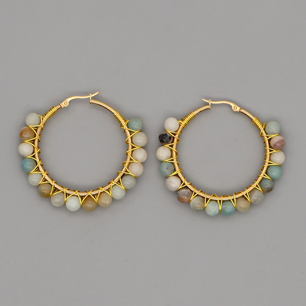 Boho Natural Crystal Large Hoop Earrings - Sanne