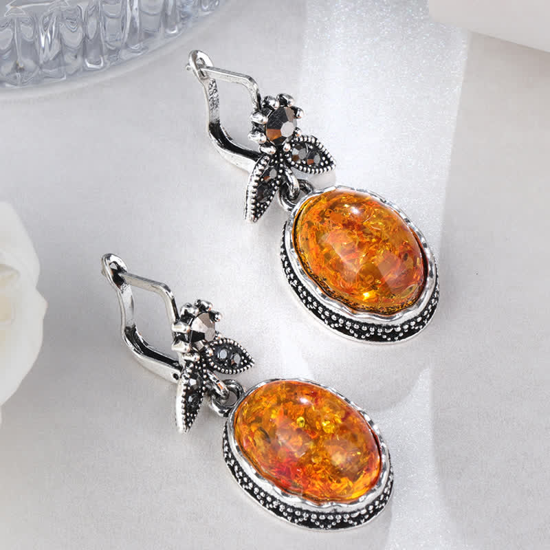 Retro Flower Earrings with Amber – Nora