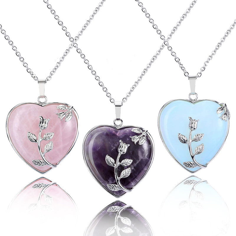 Stylish Heart-Shaped Rose Gemstone Necklace - Amara