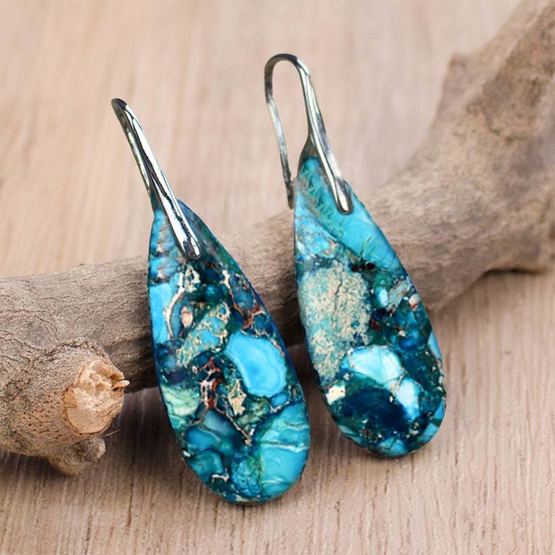 Teardrop Shaped Emperor Stone Earrings - Amara