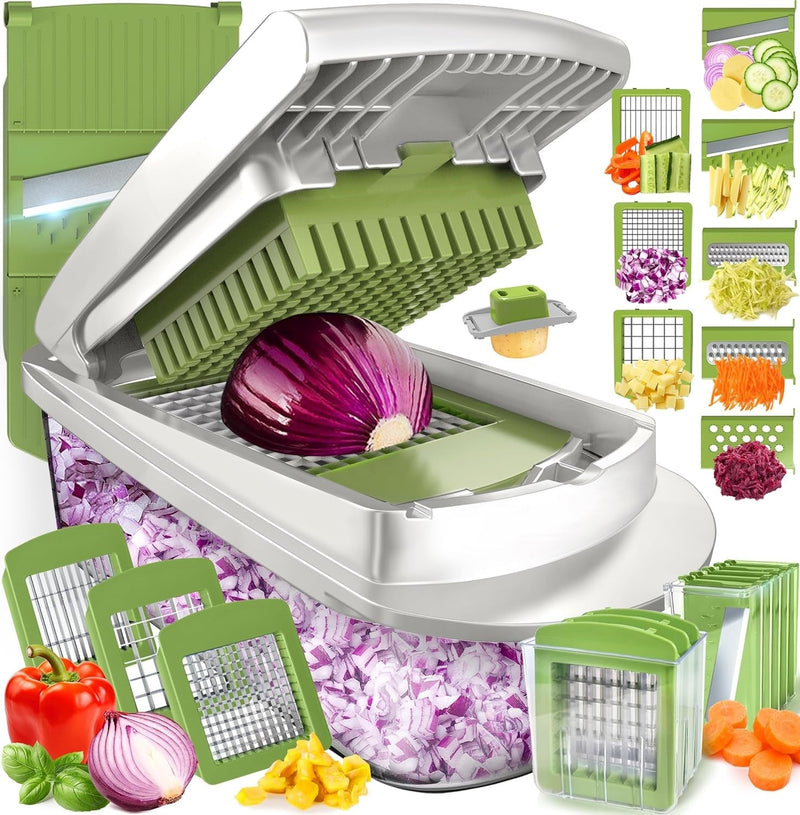 10-in-1 Vegetable Slicer with 8 Blades – Faster Cutting, Chopping, and Grating!-Green-State of Style