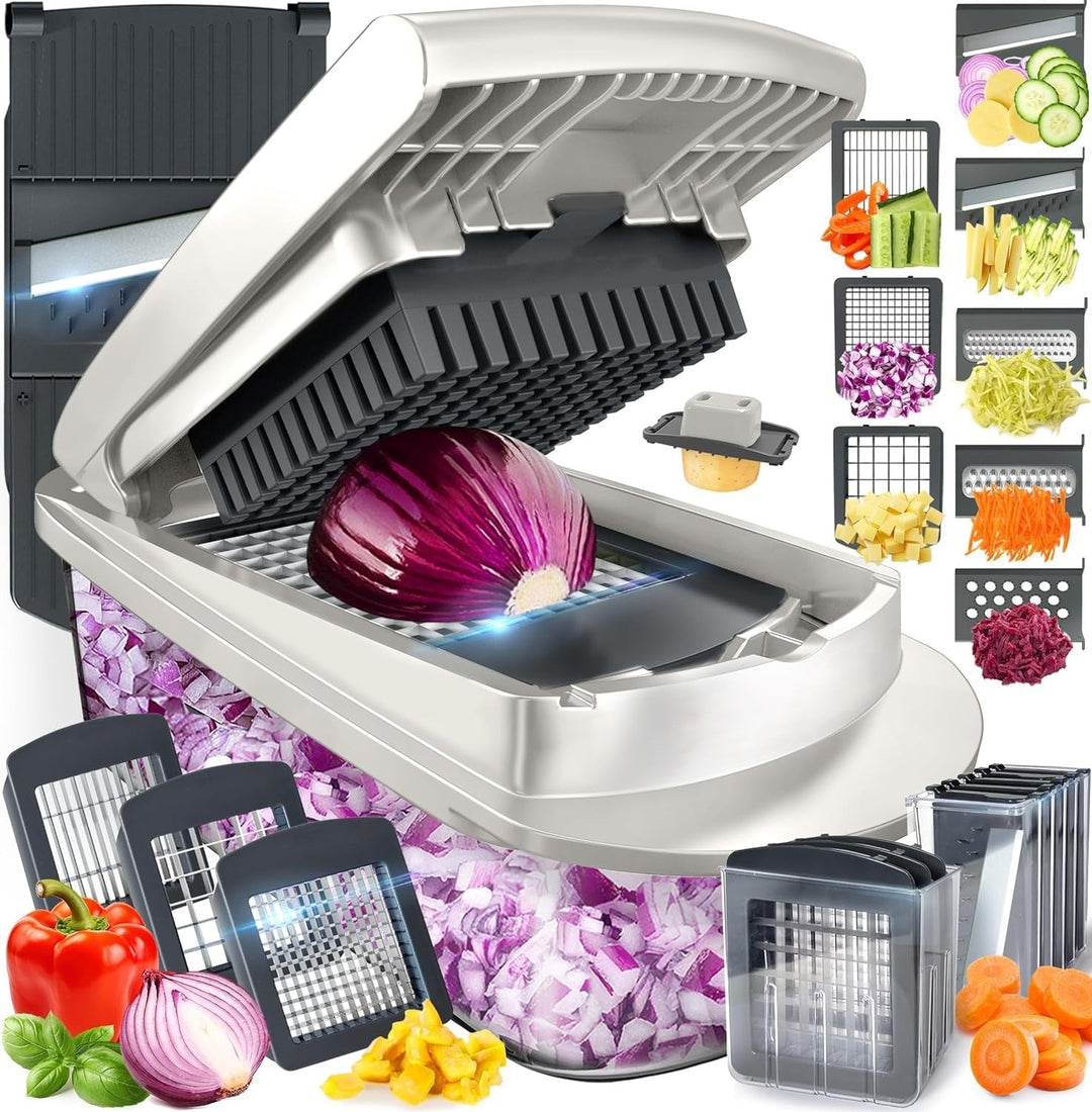 10-in-1 Vegetable Slicer with 8 Blades – Faster Cutting, Chopping, and Grating!-Grey-State of Style