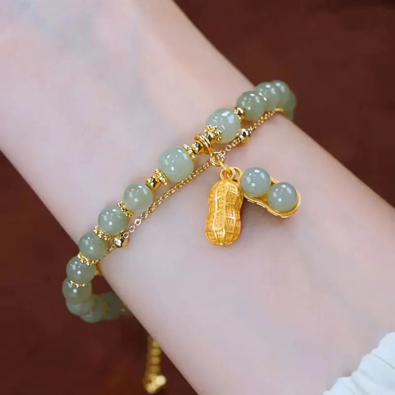 Hetian Jade Bracelet with Gold Accent