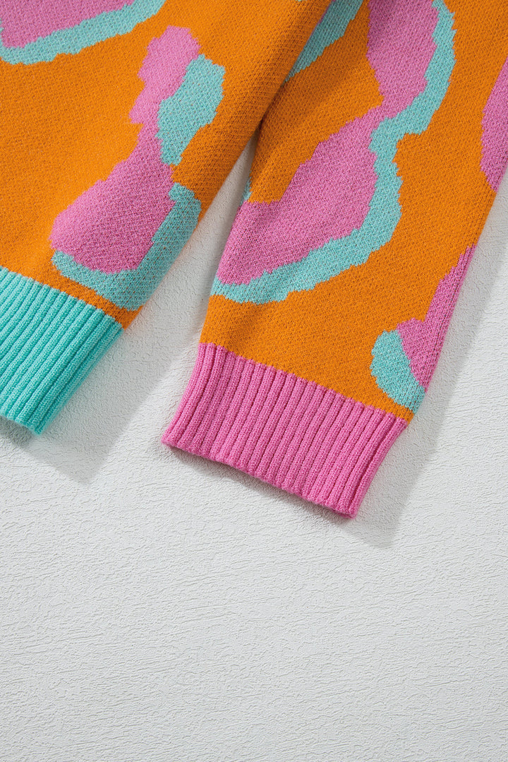 Ladies' Sweater With Colour Block Leopard Print And Round Neck - Liora