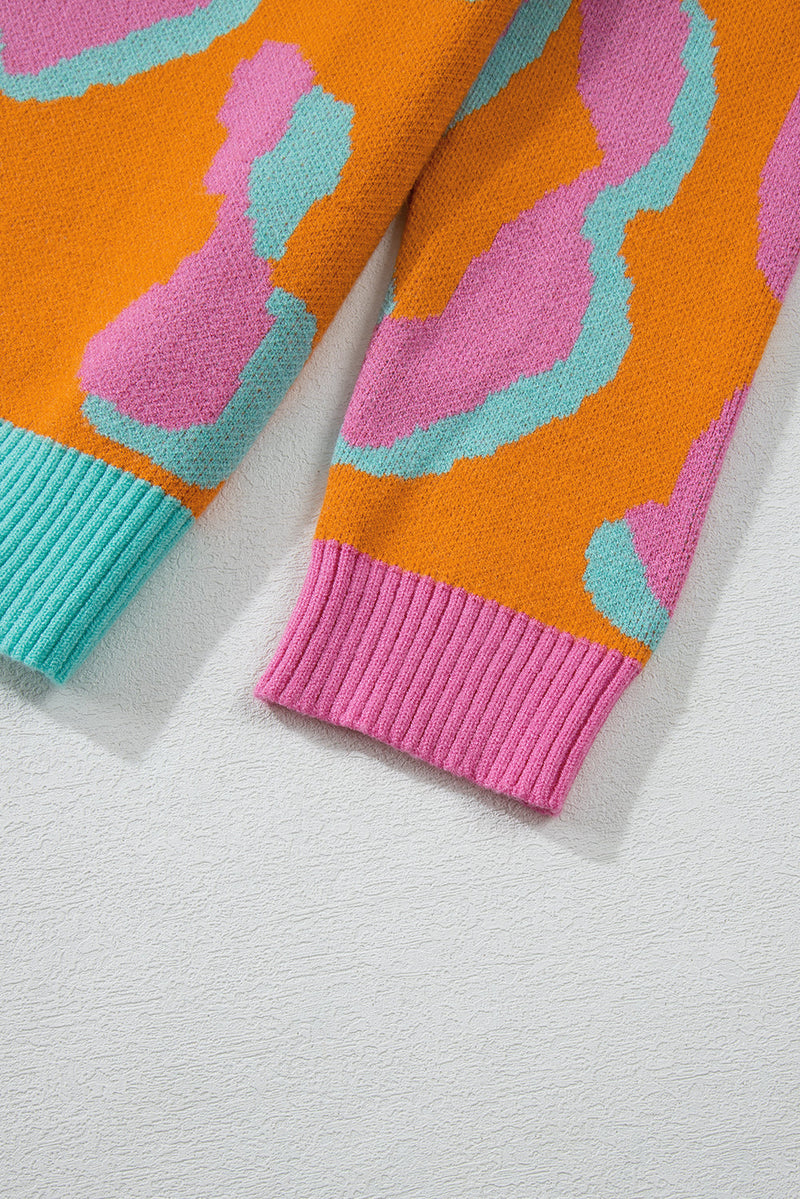 Ladies' Sweater With Colour Block Leopard Print And Round Neck - Liora