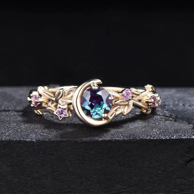 Moonstar Colour-Changing Alexandrite and Amethyst Engagement Ring - Elara