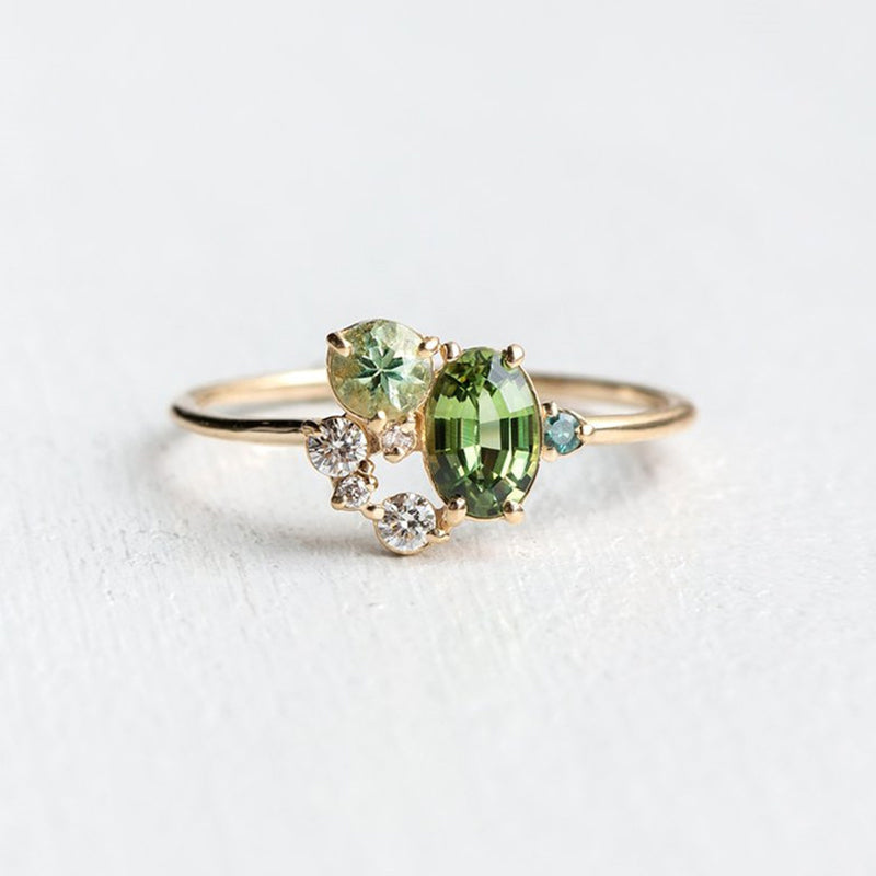 Natural Peridot with Zircon Ring - Selene