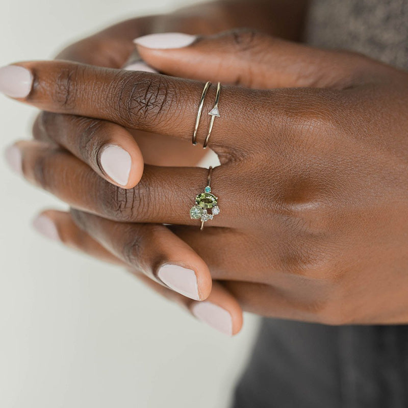 Natural Peridot with Zircon Ring - Selene