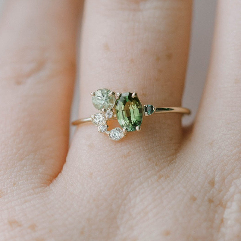 Natural Peridot with Zircon Ring - Selene