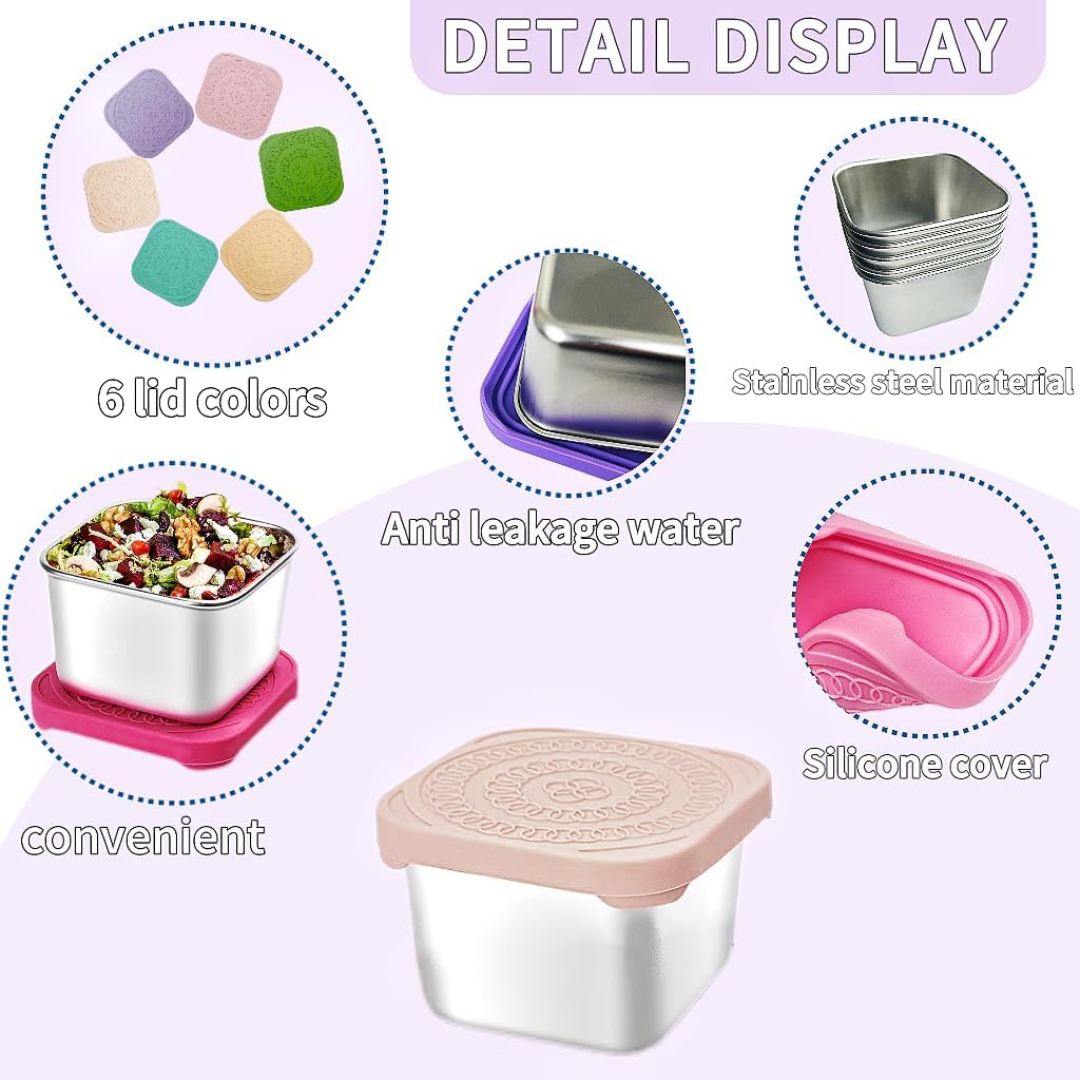 175ml Stainless Steel Snack Boxes for Kids - 6-Pack-Lightly Coloured-State of Style