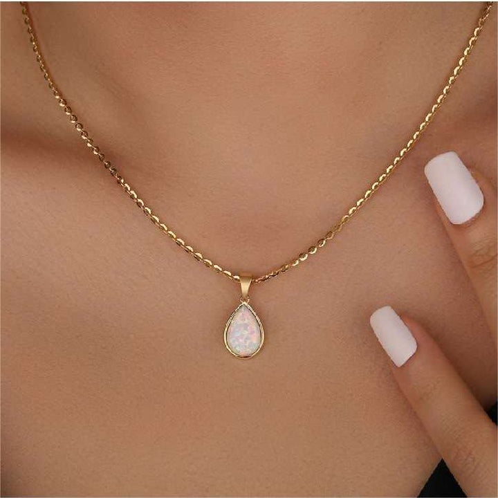 18K Natural Opal Drop Pendant Necklace - Eloise-State of Style