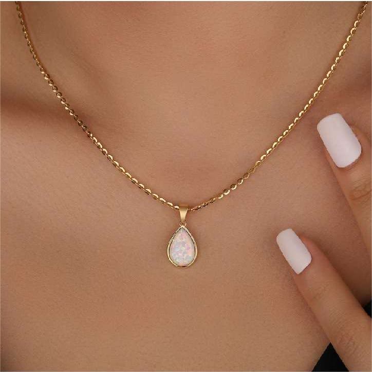 18K Natural Opal Drop Pendant Necklace - Eloise-State of Style