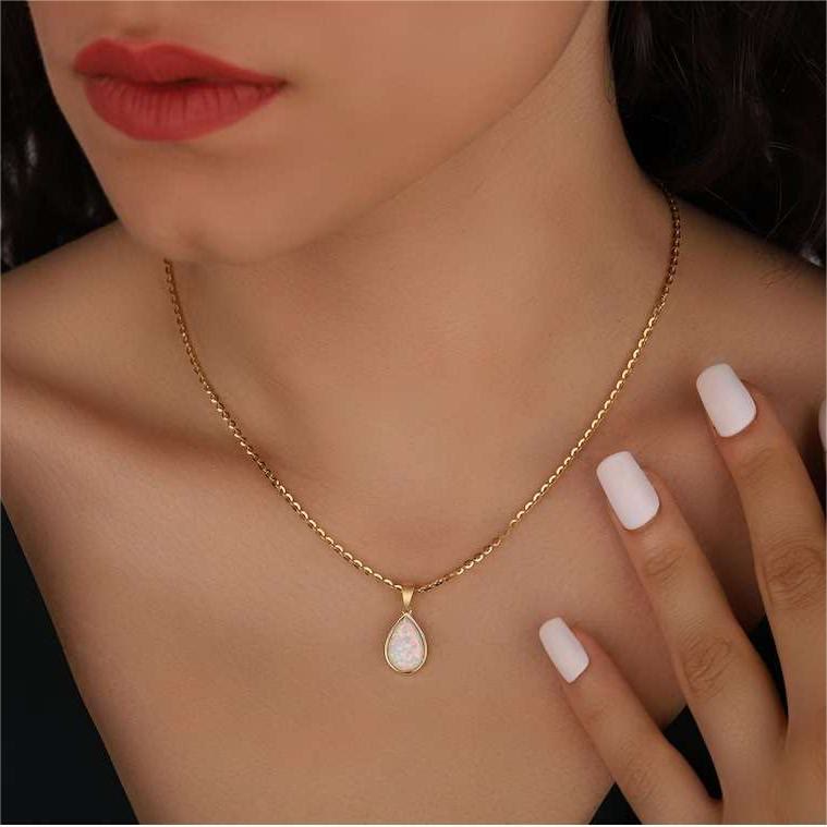 18K Natural Opal Drop Pendant Necklace - Eloise-State of Style
