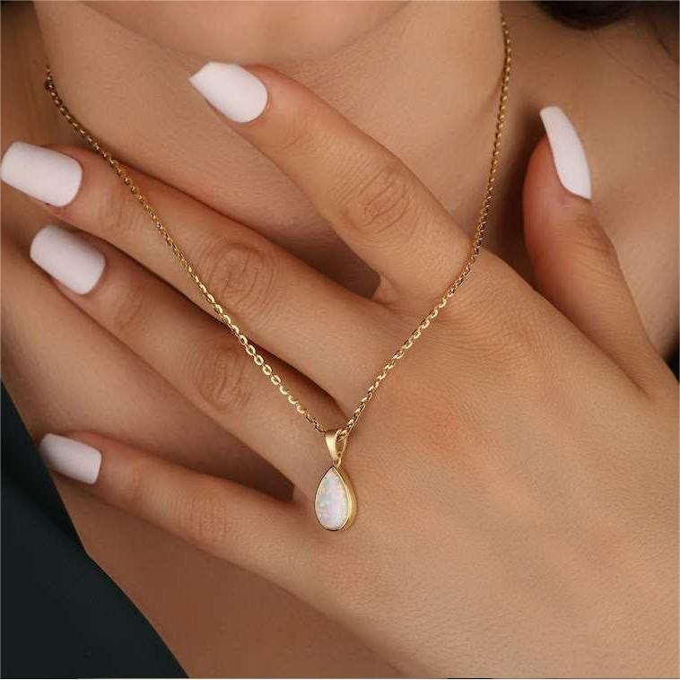 18K Natural Opal Drop Pendant Necklace - Eloise-State of Style
