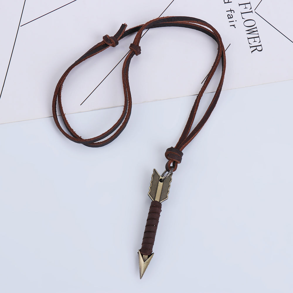 Handmade Vintage Leather Arrow Pendant Necklace