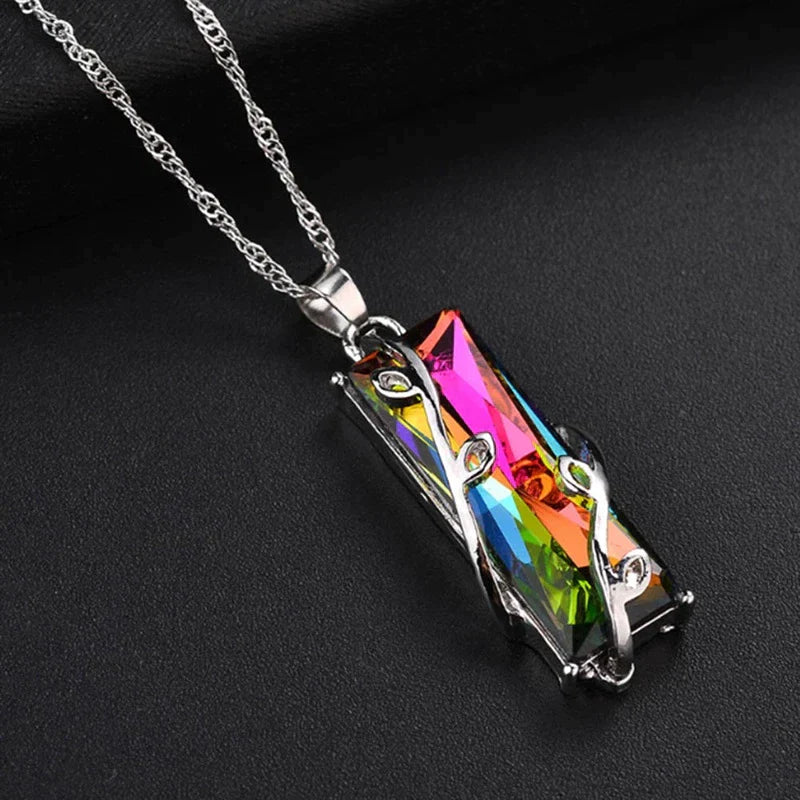 Rainbow Stone Tree of Life Pendant Necklace