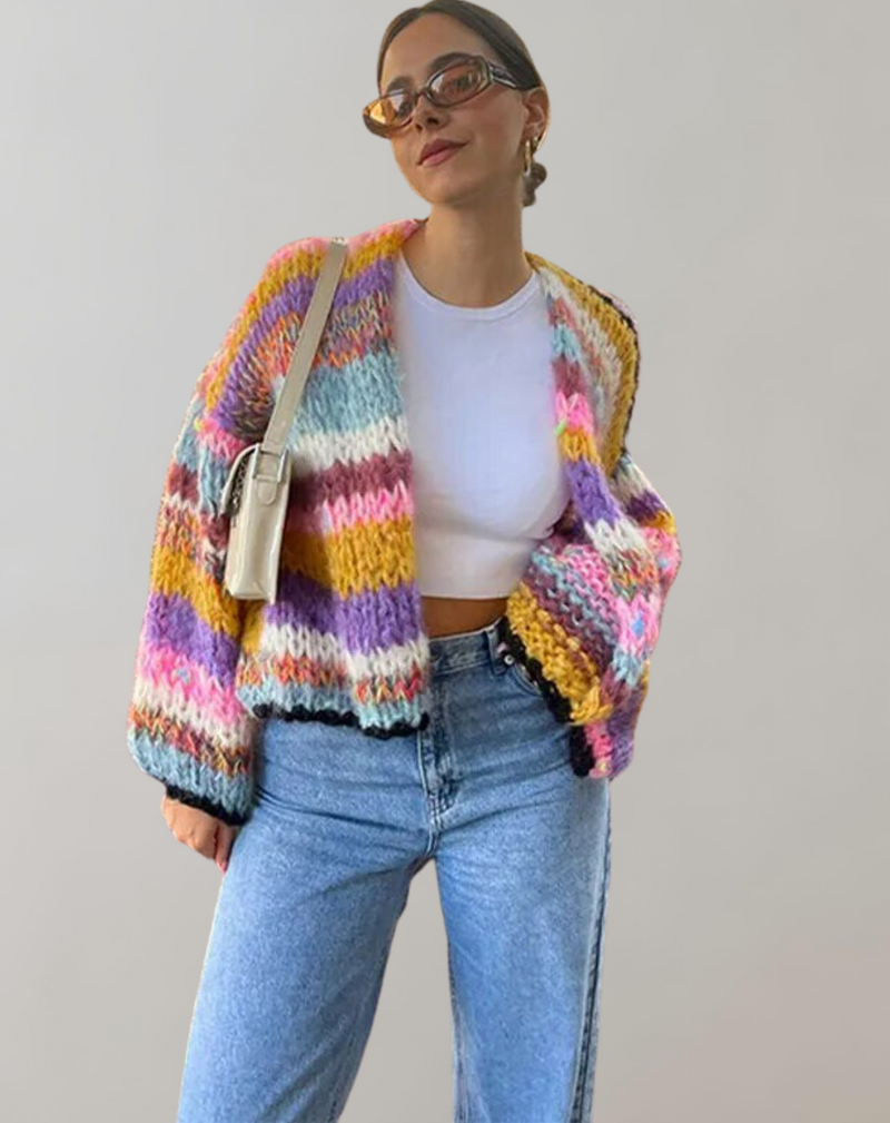 Colourful Knitted Ladies' Cardigan with Open Front – Ylva