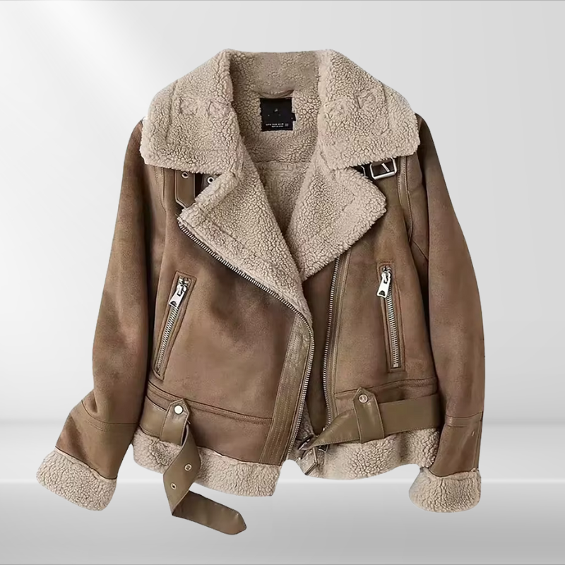 Ladies' Fleece Sherpa Bomber Jacket with Zip – Amira