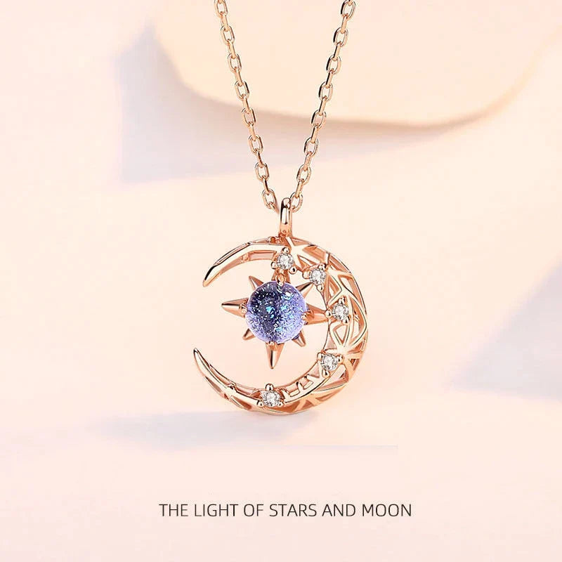 SILVER NECKLACE WITH HALF MOON AND STAR PENDANT