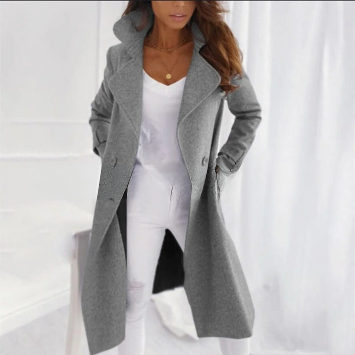 Stylish Long Women's Coat with Turned-Down Collar - Valentina