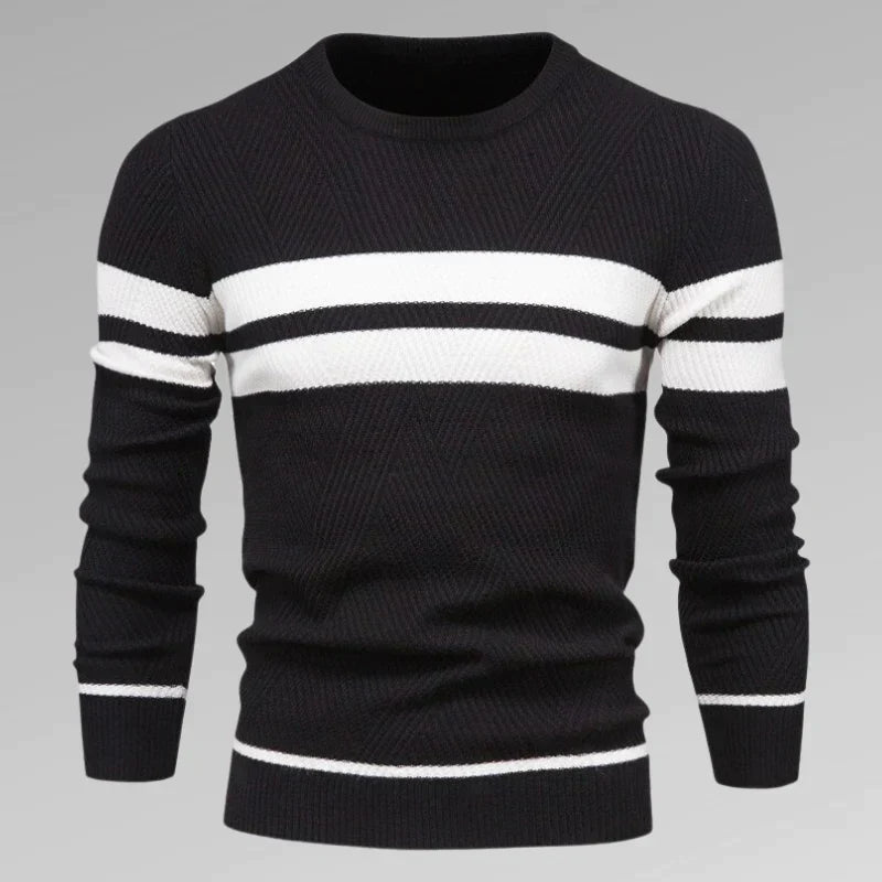 Men's striped knit pullover with round neckline – Fabio