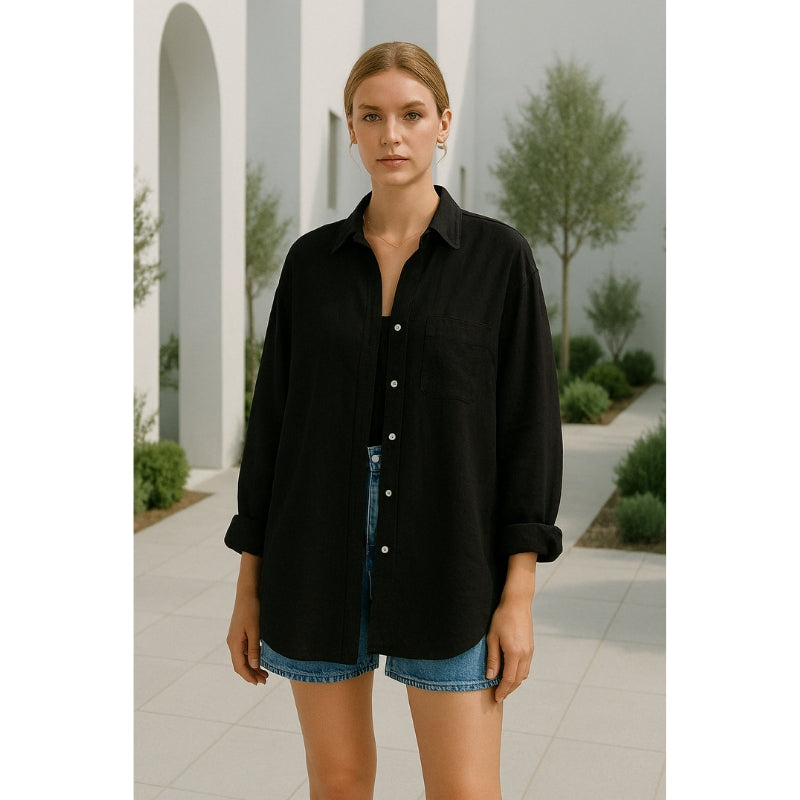 Linen Ladies Blouse with Button Closure – Marise