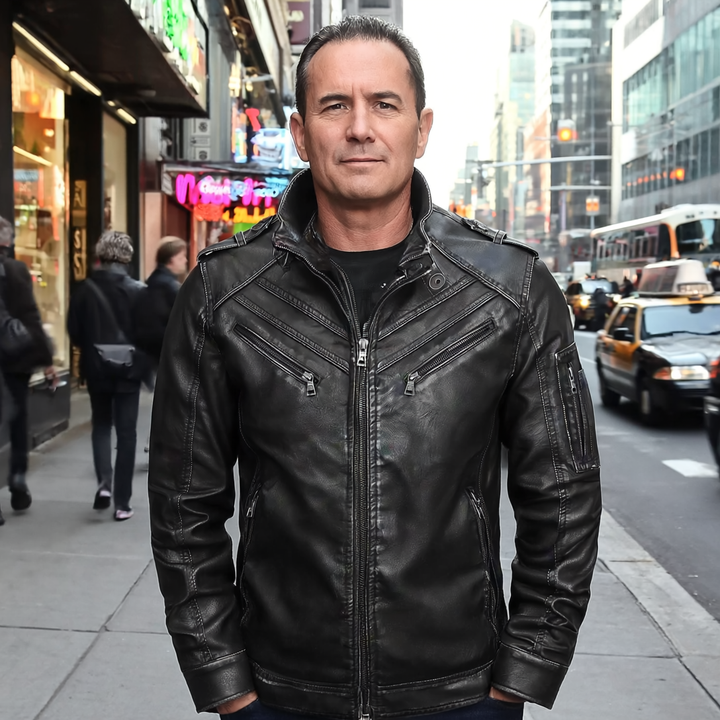 Men's leather jacket with removable hood – Autumn edition Marcellus