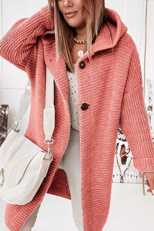 Ladies' knitted vest with hood and button closure – Waldaine