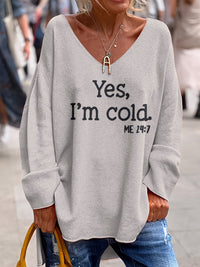 Ladies oversized jumper with V-neck & pattern – Alenia