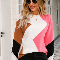 Patchwork Women's Sweater with Round Neck – Clara