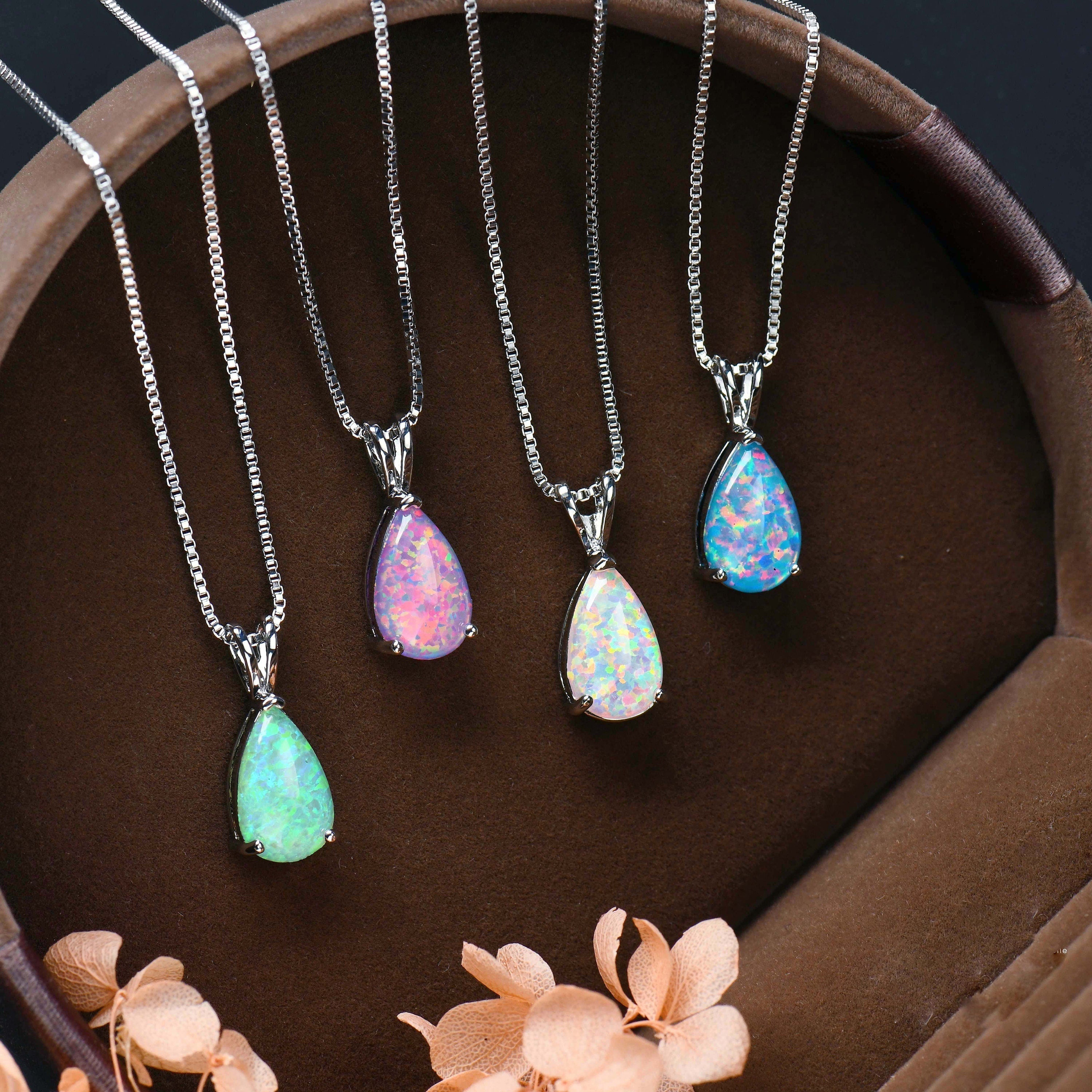 Minimalist Teardrop Opal Pendant Necklace - Selina