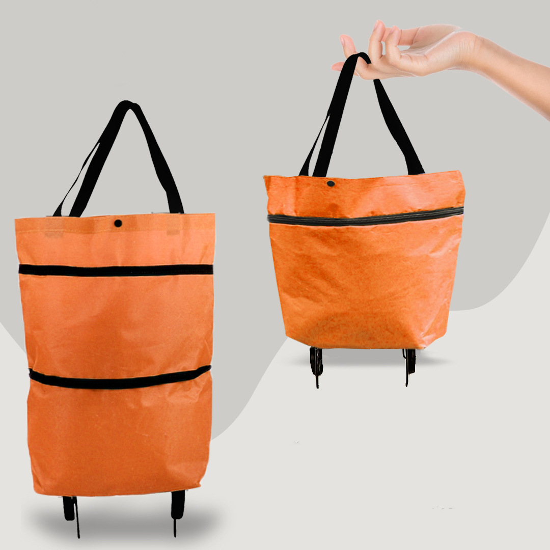 2-in-1 Convertible Shopping Bag with Wheels - CarryFlex-Orange-State of Style